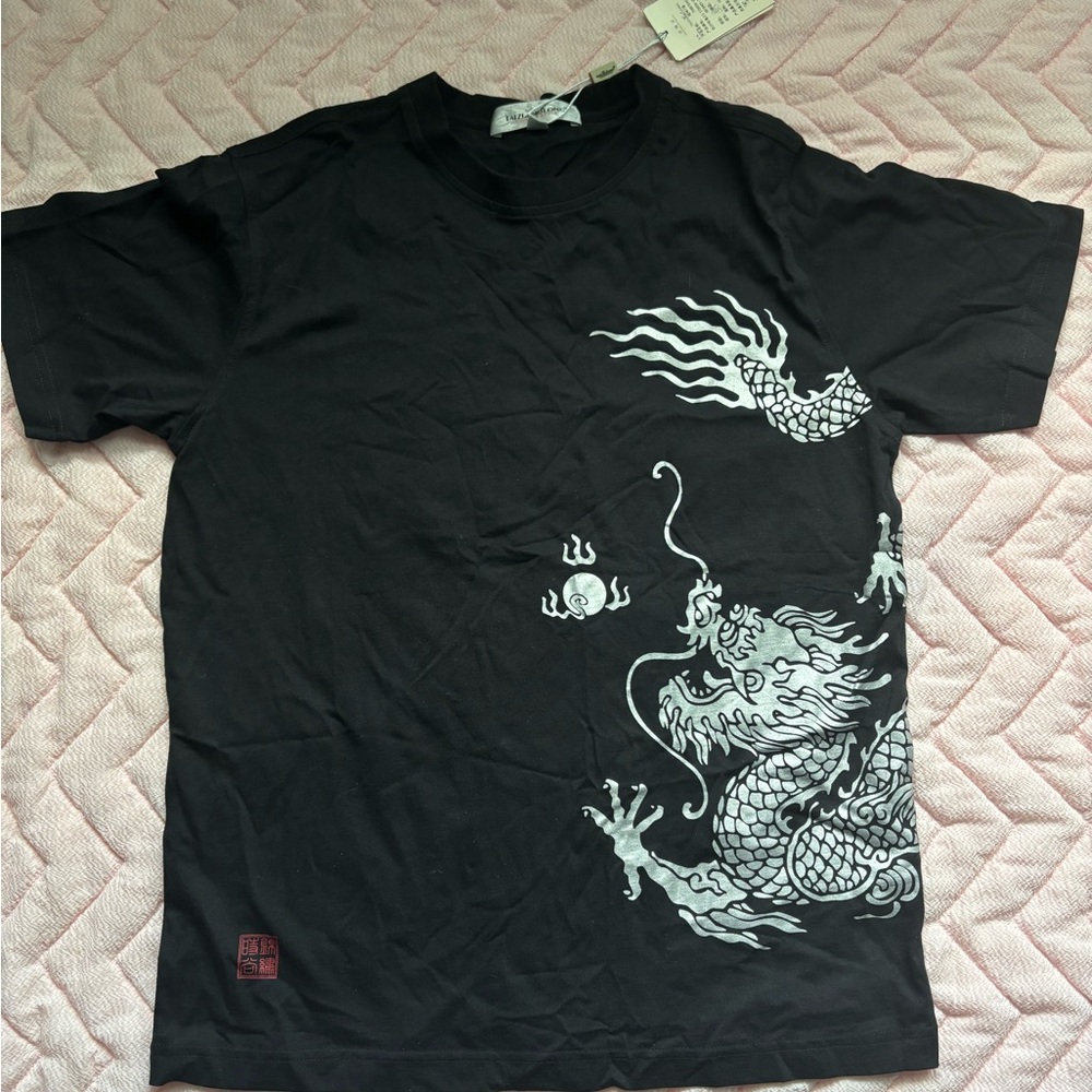 Black T-Shirt with Shiny Silver Dragon Design